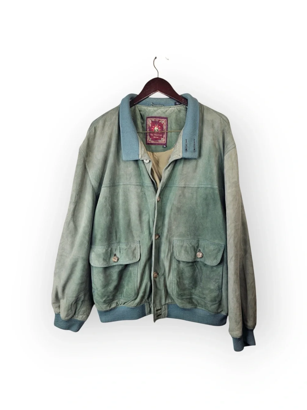 The Territory Ahead Green Suede Leather Bomber Jacket Heavyweight XL